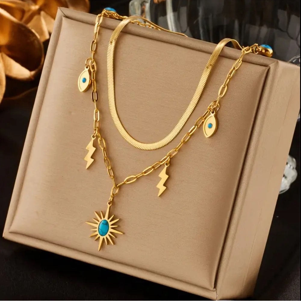 18k gold plated Layered necklace Sunshine Lightning stainless steel